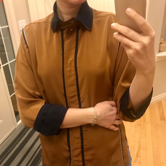 Ginger color-navy blue Silk shirt - Picture 2 of 5